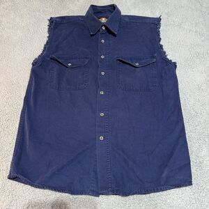 Biker Design Sturgis Bike Week 2003 Cut-Off Blue‎ Button Down shirt M Y2k Pirate